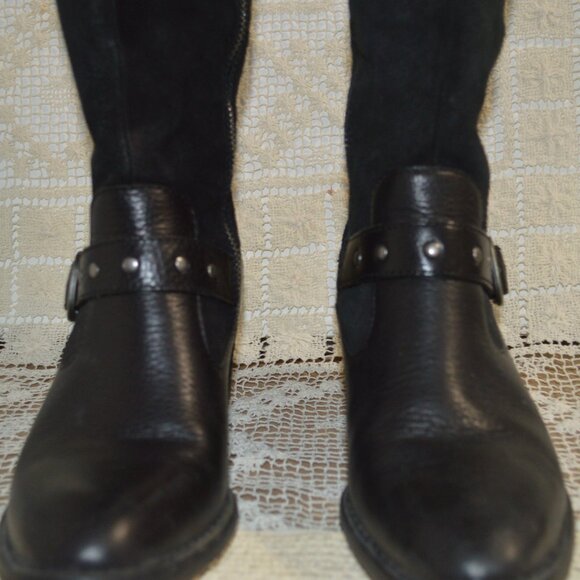 Born 6 Black Tall Boots Chunky Block Heels - Picture 3 of 8